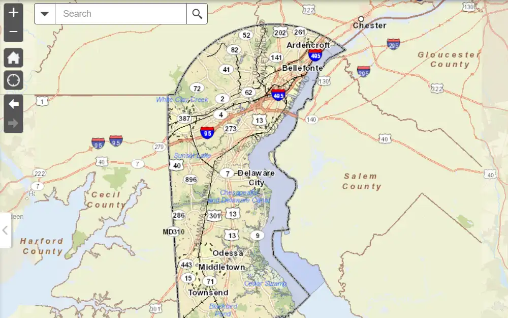 Screenshot of the GIS map showing New Castle County.