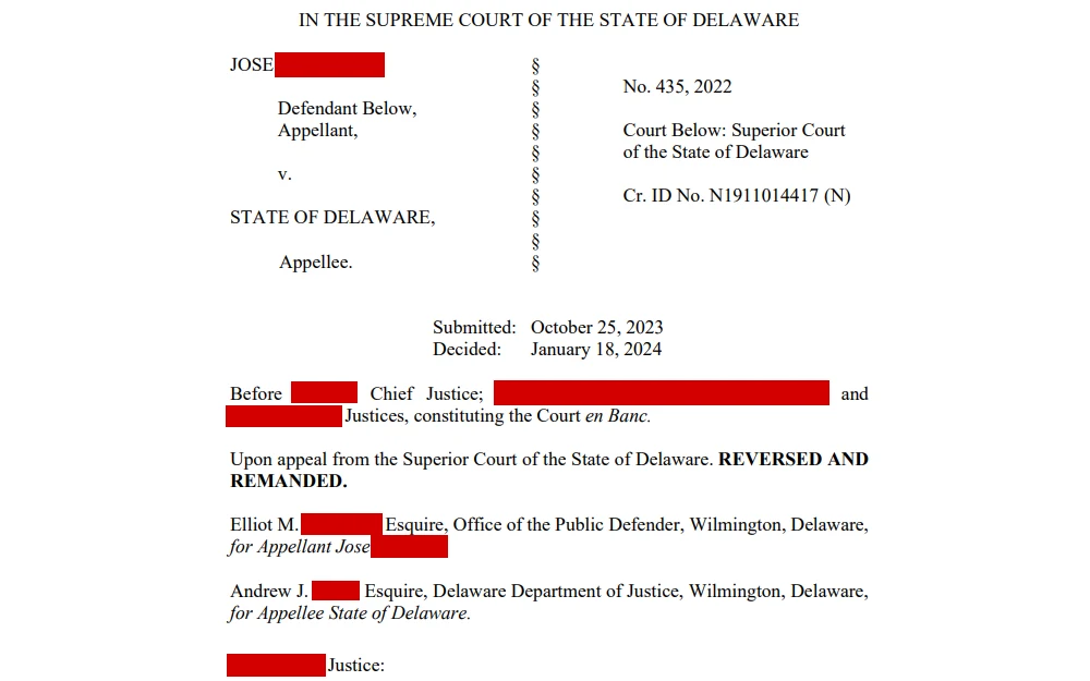Screenshot of a file containing an opinion about certain case.